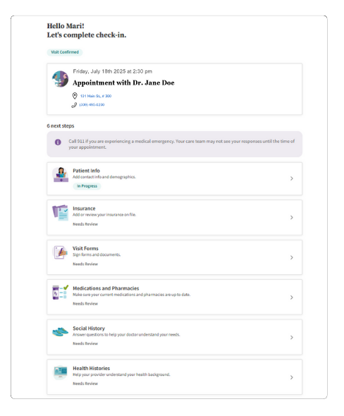 athenahealth enhanced self check-in homepage