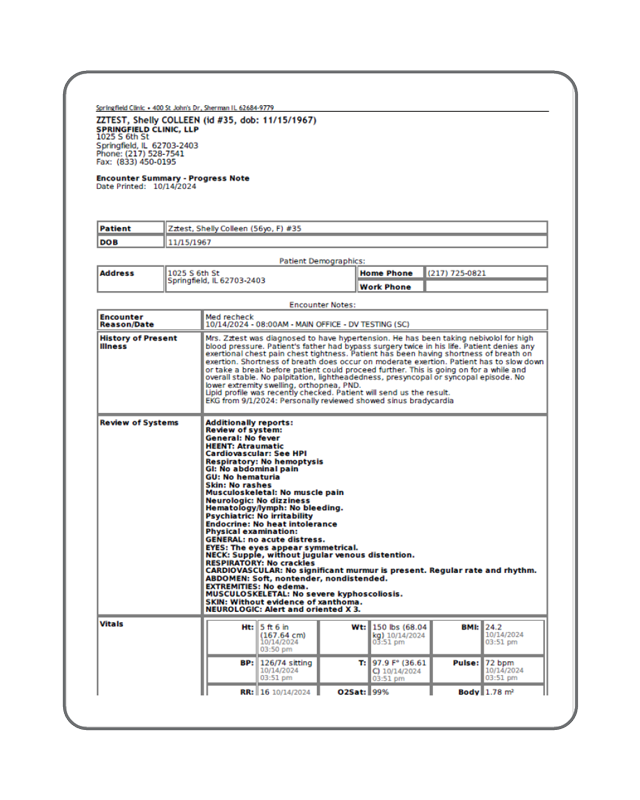 Sample encounter summary