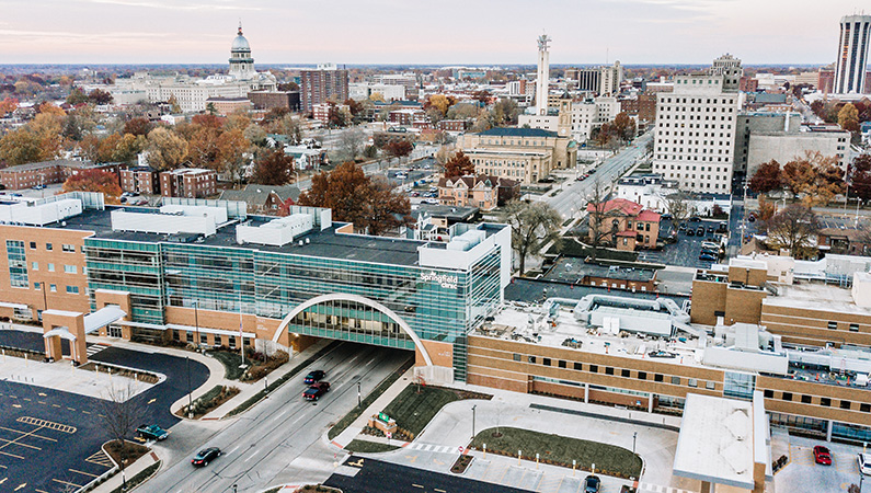 Ariel view of Springfield Clinic's Main Campus in downtown Springfield, Illinois