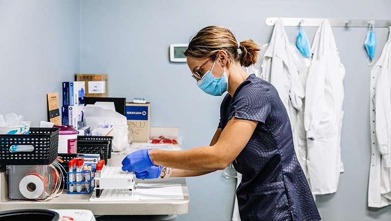 Female medical professional working with laboratory specimens