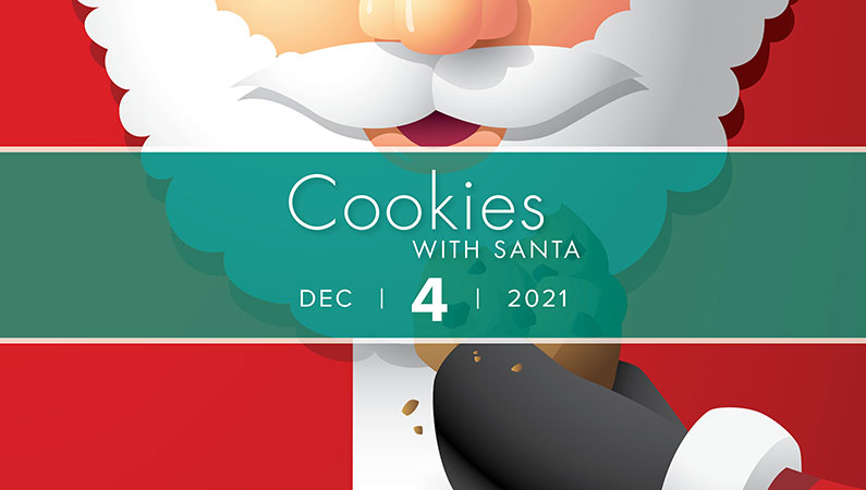 Graphic illustration of santa eating cookies