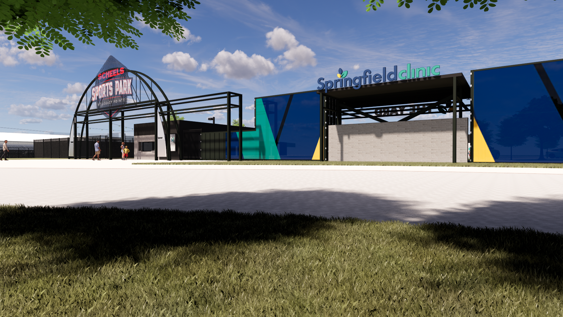 Scheels Sports Park entry rendering with Springfield Clinic logo