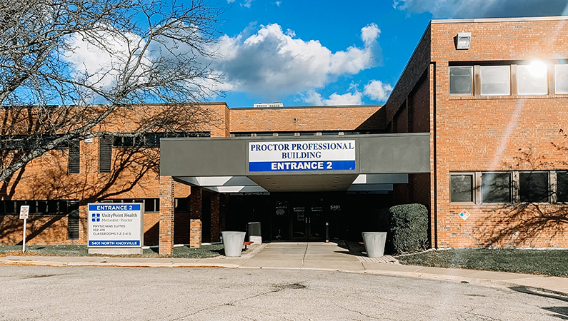 Exterior of hospital facility in Peoria, Illinois