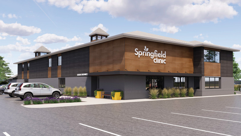Rendering of the Springfield Clinic Peoria Surgery Center external building.