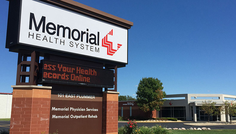 Exterior monument signage in front of medical office building in Chatham, Illinois