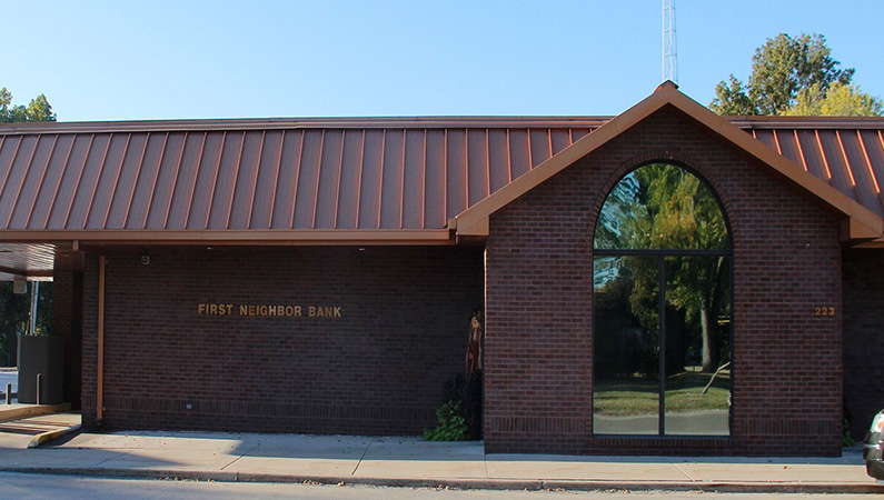 Exterior of dark brick medical office building in Neoga, Illinois
