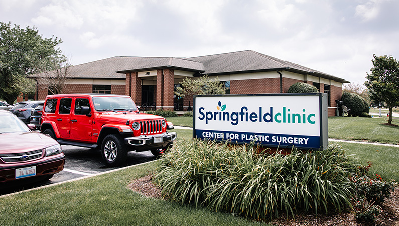 Exterior signage of single-story brick medical office building in Springfield, Illinois.