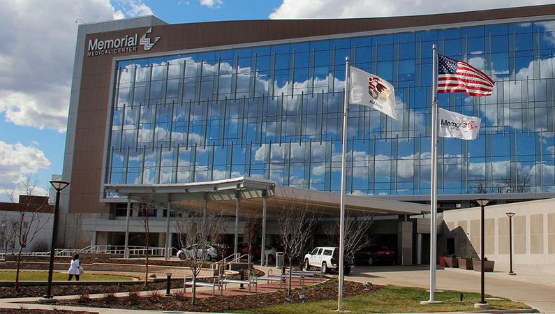 Exterior of multi-level hospital facility in Springfield, Illinois