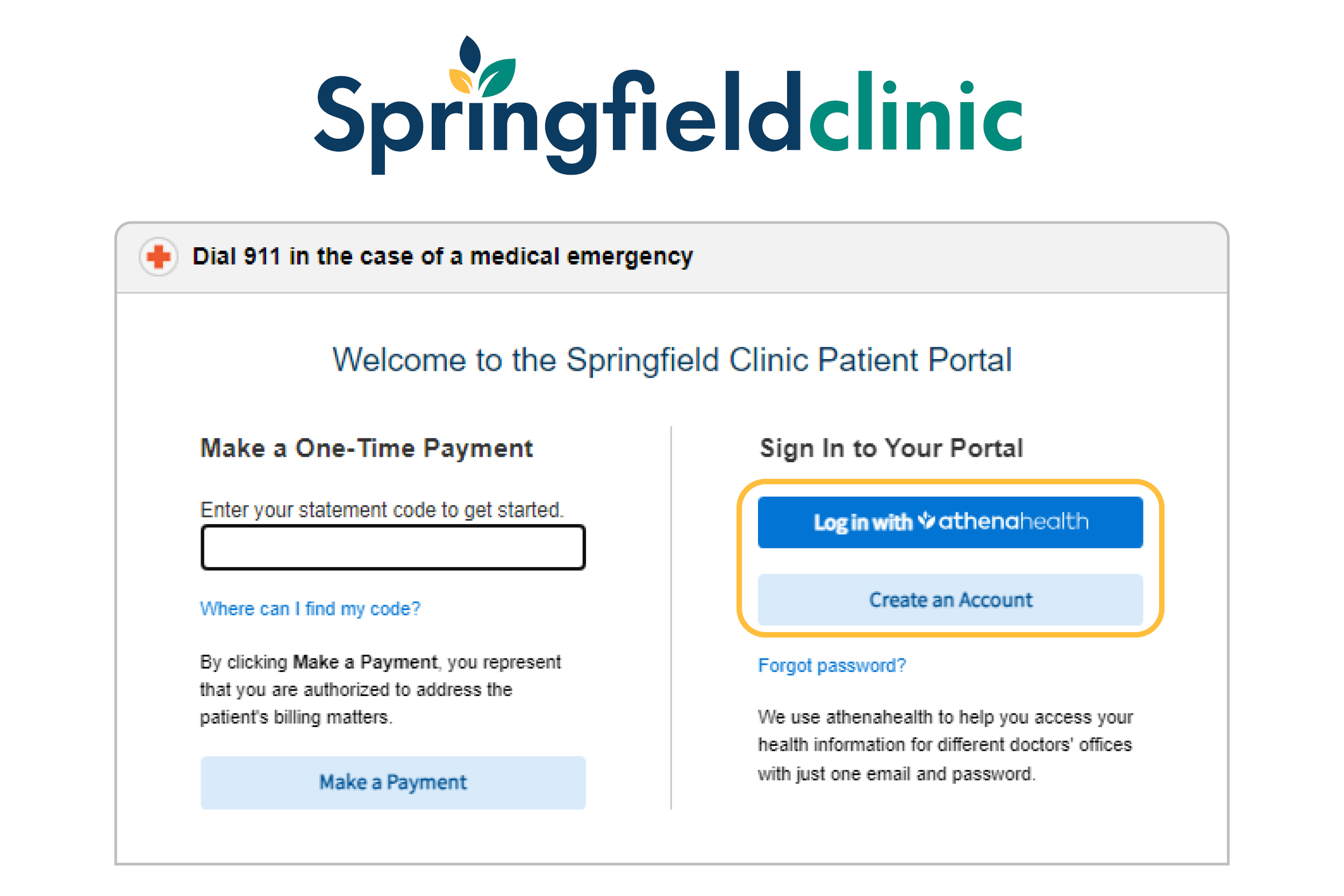 Screenshot showing how to log in to patient portal.