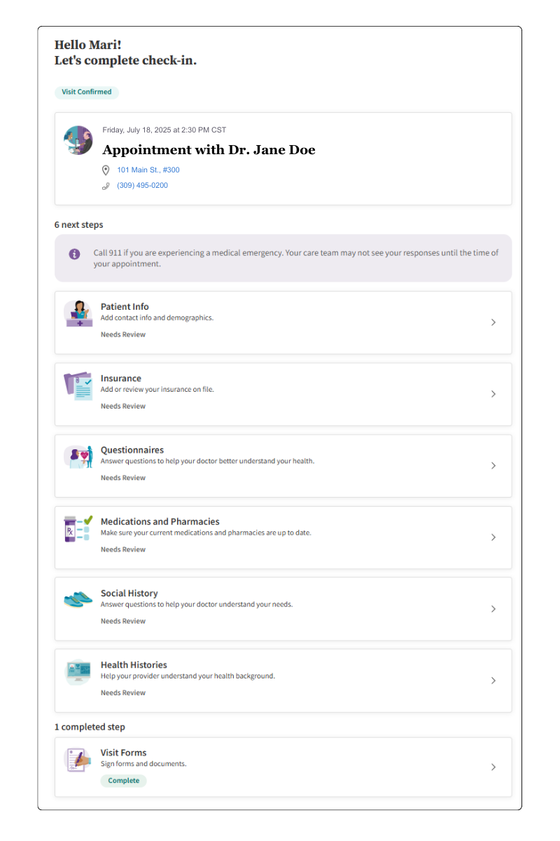 athenahealth pre-registration homepage sample