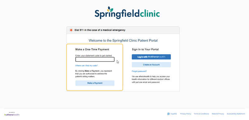 Screenshot instructing patients how to pay their athenahealth bill