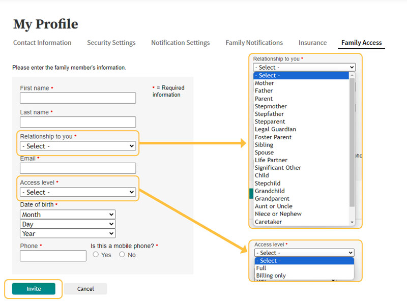 Screenshot to initiate shared portal access