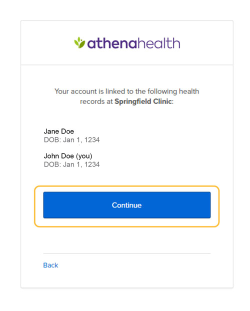 Screenshot of indicators for shared patient portal access