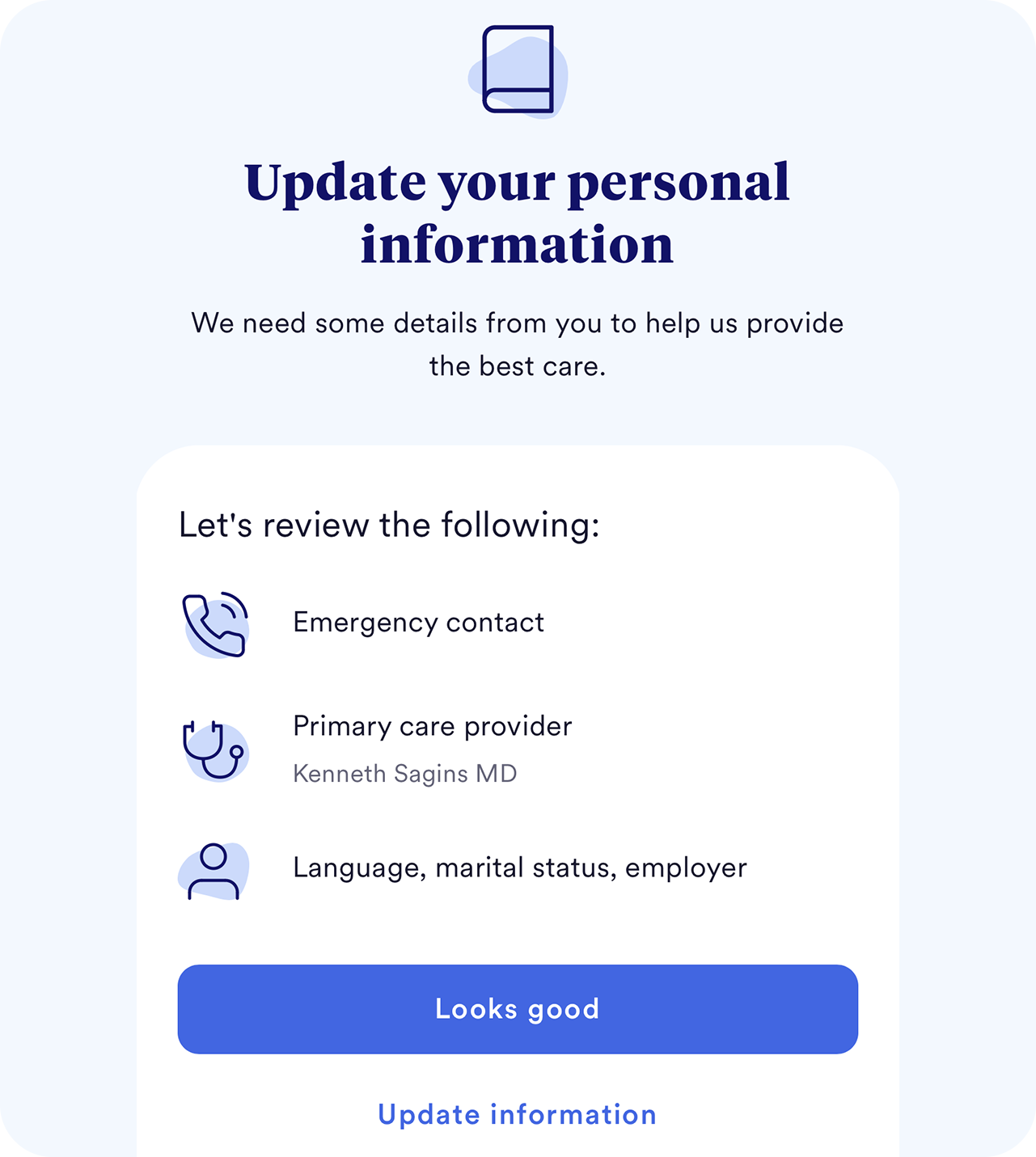 Screenshot of pre-registration at the step, "update your personal information".