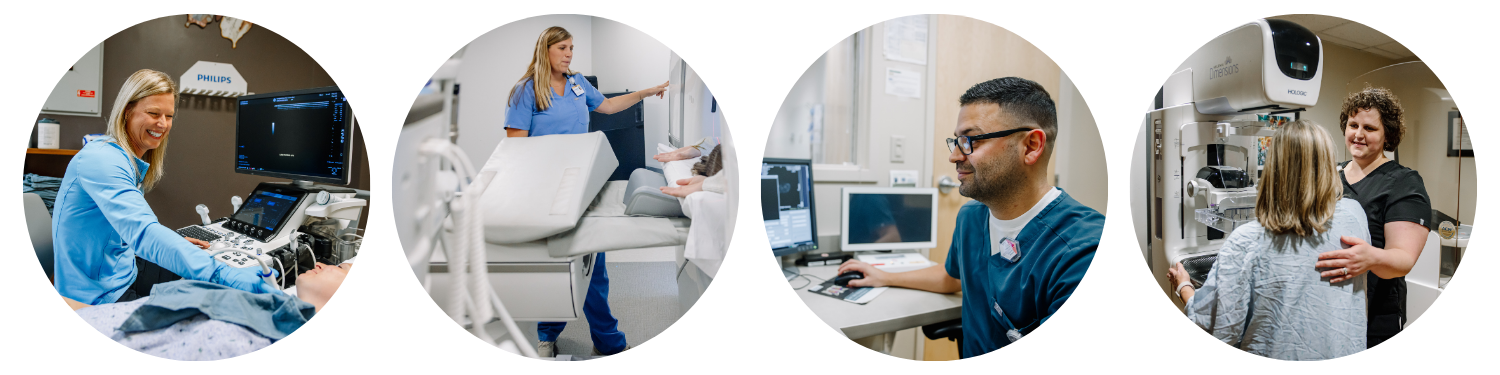 Four photos of radiologic technologists