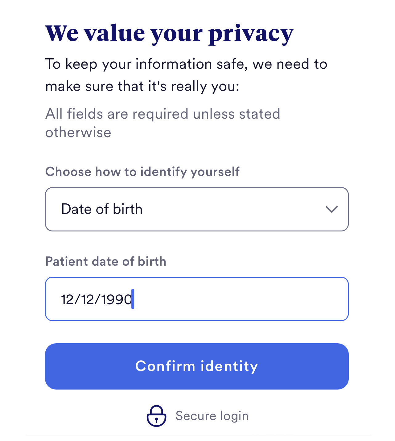 Screenshot of pre-registration at the step, "we value your privacy".