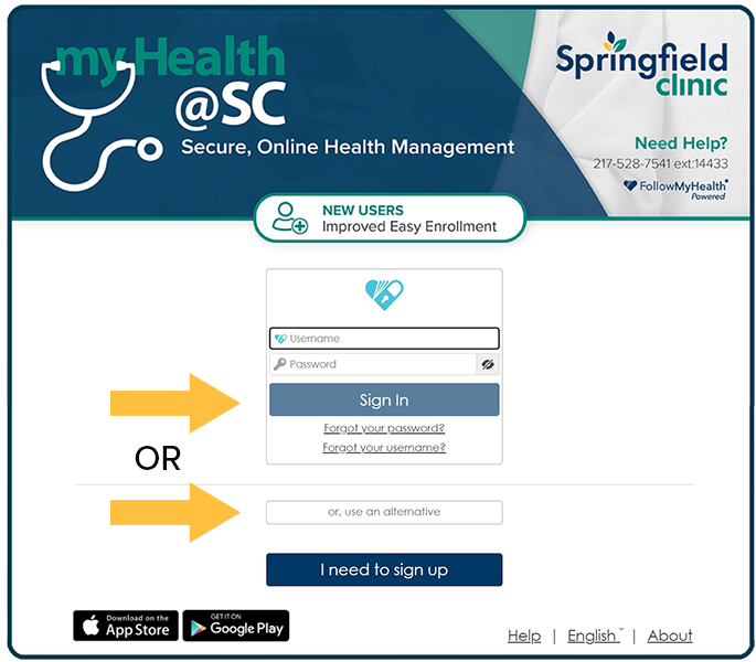 Screenshot of myHealth@SC patient portal sign in screen.