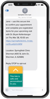 Text message on a smart phone for pre-registration