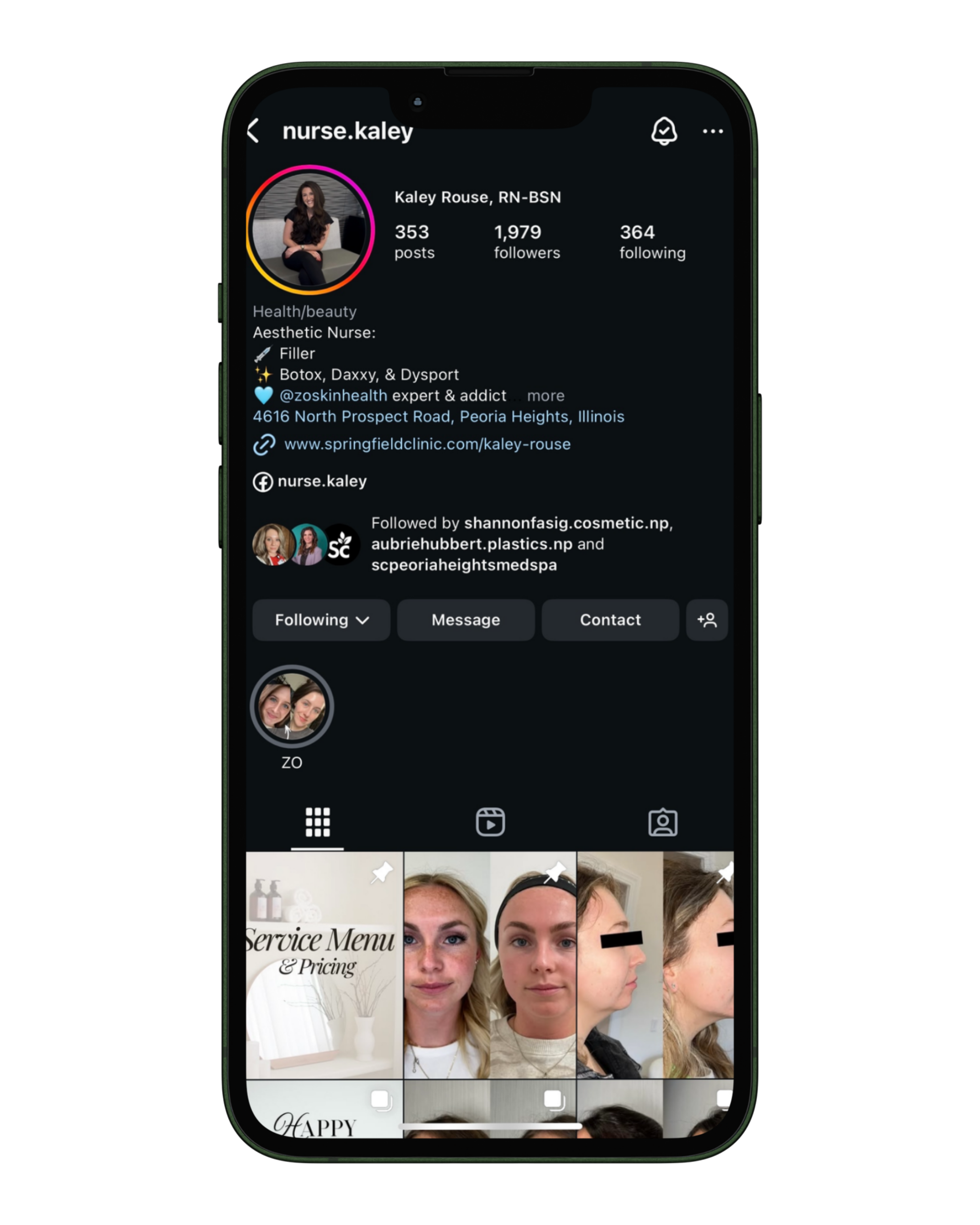 Iphone mockup of an Instagram profile