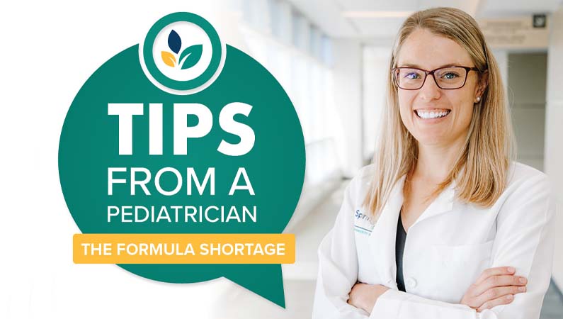 Female pediatric doctor in white coat smiling with text that says "Tips from a pediatrician".