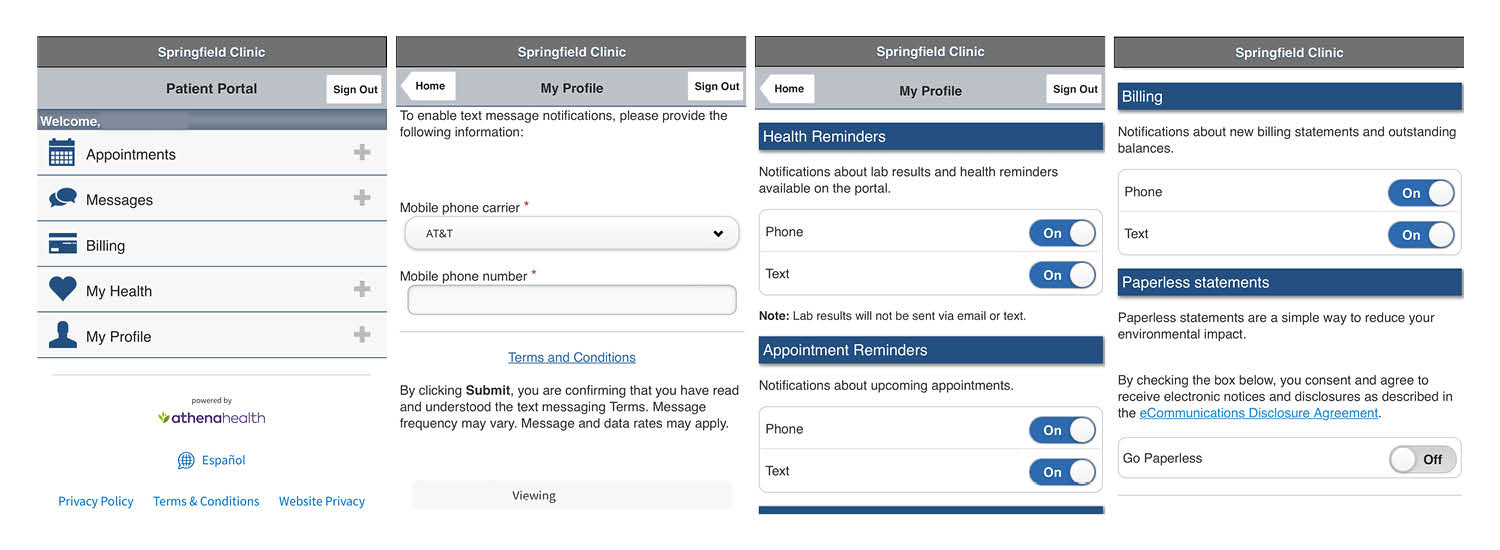 Step by step on setting communication preferences in athenahealth portal.